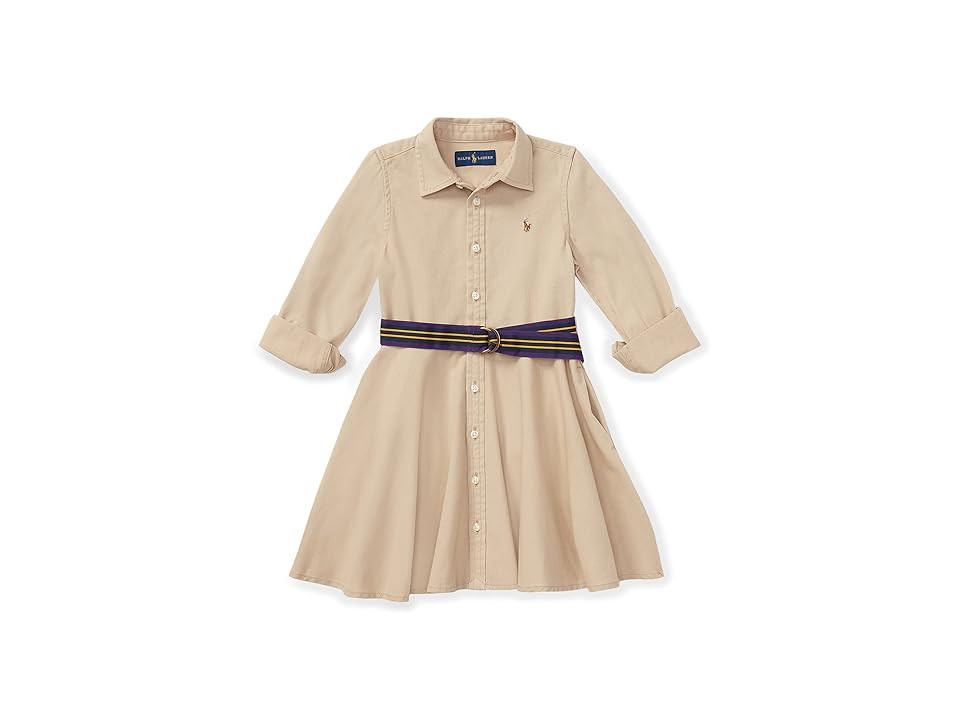 Polo Ralph Lauren Kids Belted Cotton Chino Shirtdress (Little Kids) Girl's Clothing Classic Khaki : 4 Little Kid | Zappos