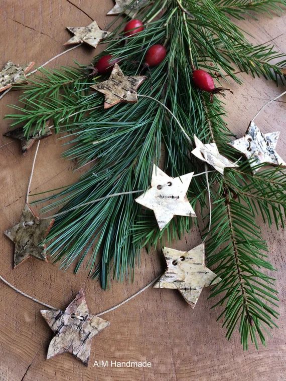 Birch bark star garland hand cut and strung on hemp cord | Etsy | Etsy (US)