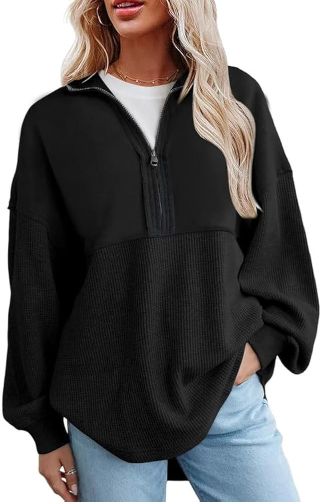 SHEWIN Womens Sweatshirt Casual Waffle Knit Half Zip Pullover Loose Long Sleeve Tops Fall Outfit ... | Amazon (US)