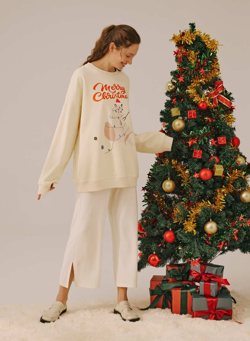 Christmas Cat Print Sweatshirt | NAP Loungewear