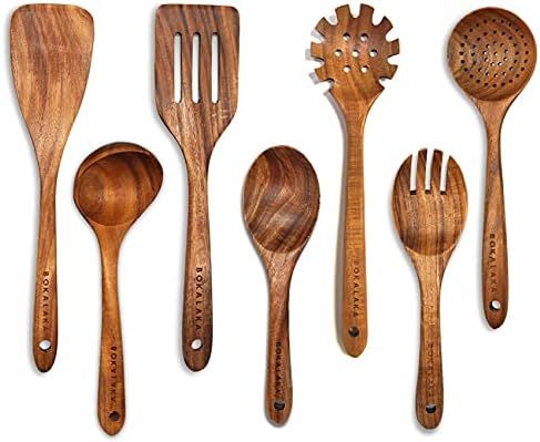 Wooden Spoons for Cooking,7Pcs Wooden Utensils for Cooking Teak Wooden Kitchen Utensil Set Wooden... | Amazon (US)