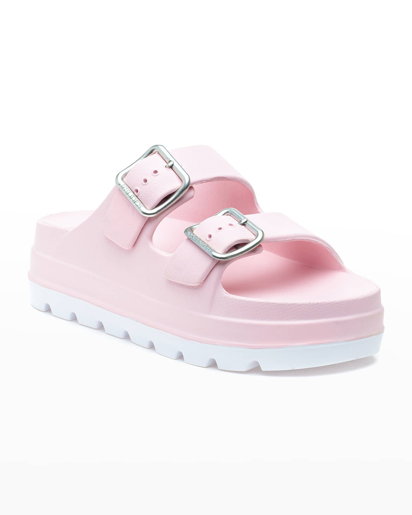 JSlides Simply B Dual-Buckle Slide Sandals | Neiman Marcus