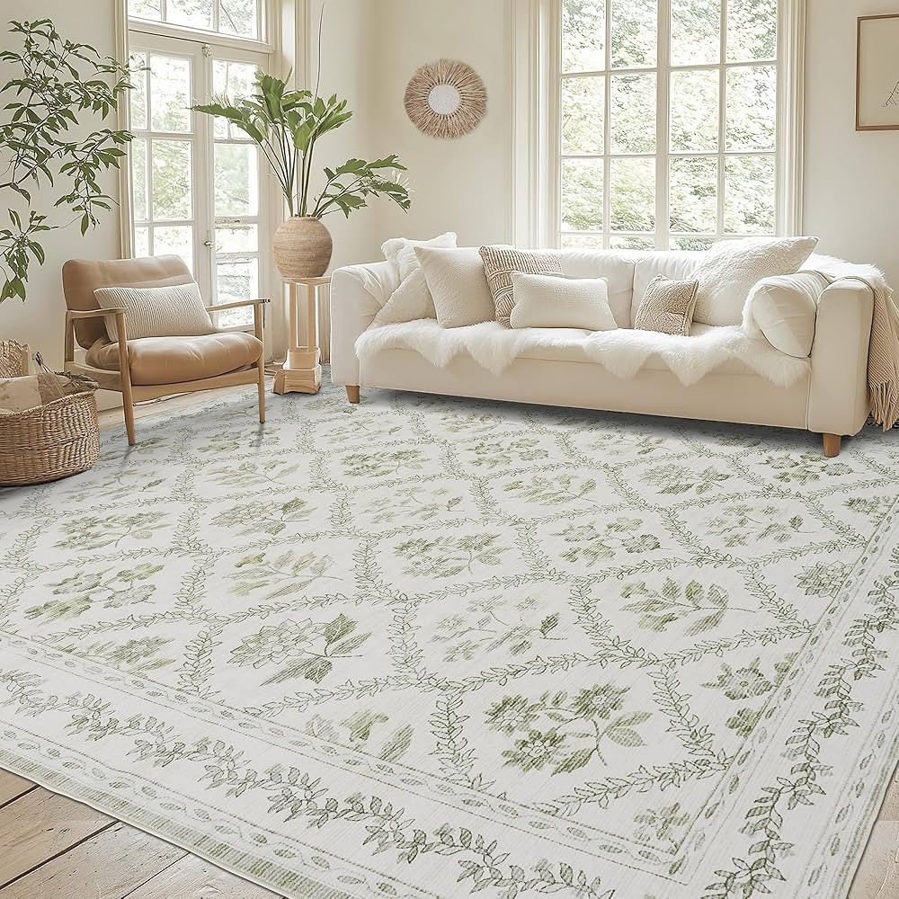 Sage Green Rugs for Bedroom 6x9 Area Rug for Living Room Machine Washable Light Green Cream Beige... | Amazon (US)