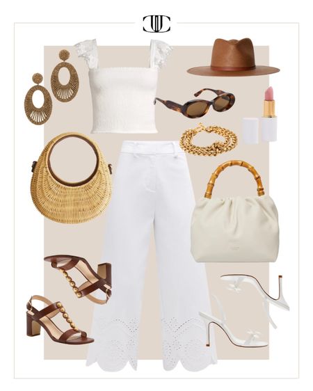 Look fresh and classic in an all white look while also beating the heat this summer.  

Tank top, white pants, wide leg pants, summer outfit, casual outfit, white outfit, white look, heels, spring look, sun hat 

#LTKover40 #LTKshoecrush #LTKstyletip