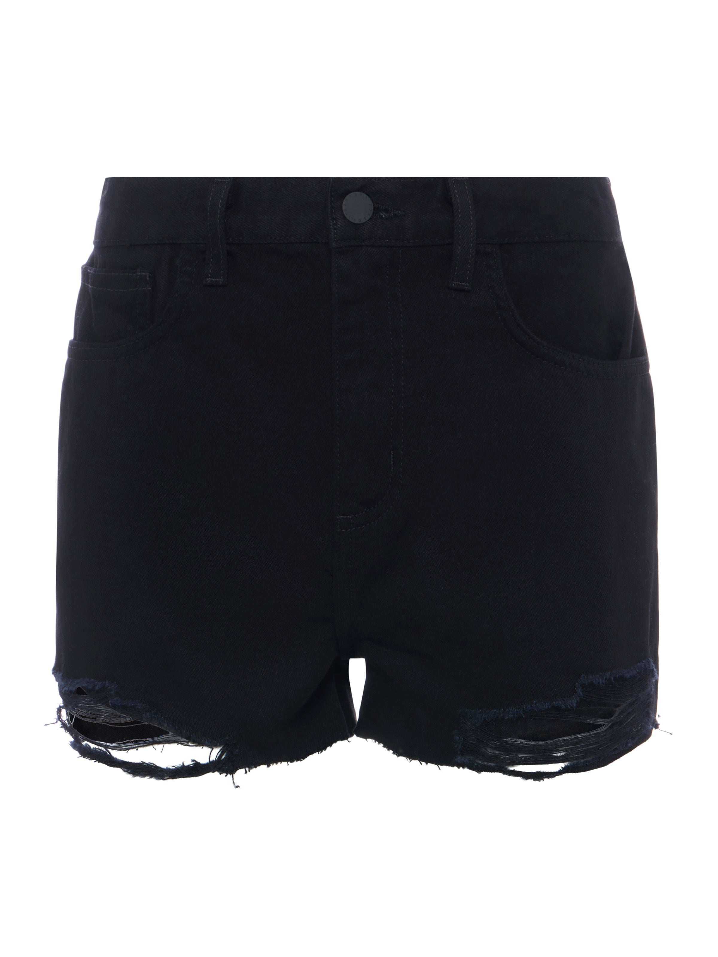 L'AGENCE Clark Distressed Jean Short In Noir Destruct | L'Agence