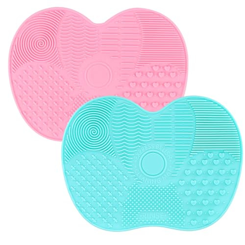 QBXMY7 2 Pcs Silicone Make Up Brush Cleaning Mat, Cosmetic Cleaning Pads,Makeup Brush Cleaner Mats, Portable Washing Tool with Suction Cup for Makeup Cosmetic Brushes-green/pink | Amazon (US)