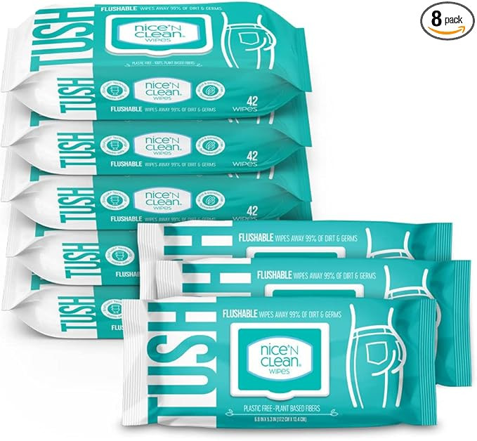 Nice 'N Clean Adult Flushable Wipes (8 x 42 Count) | Personal Cleansing Wipes Made from Plant-Bas... | Amazon (US)