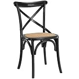 Modway Gear Rustic Modern Farmhouse Elm Wood Rattan Dining Chair in Black | Amazon (US)
