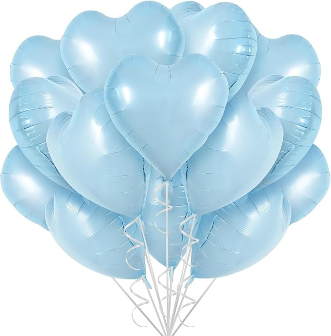 TONIFUL 30Pcs 18 Inch Baby Blue Heart Balloons Pastel Blue Heart Shape Foil Mylar Balloons Decora... | Amazon (US)