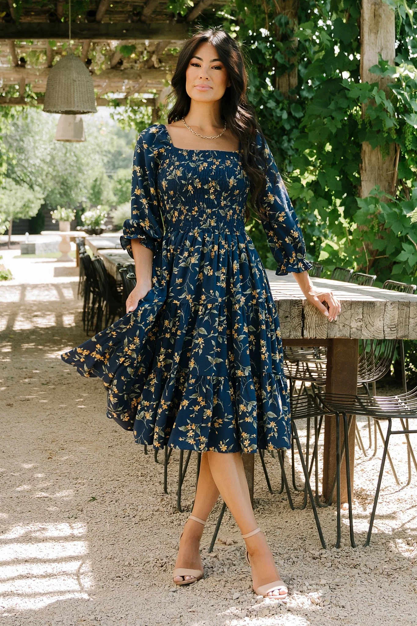 Marta Smocked Midi Dress | Navy Floral | Baltic Born