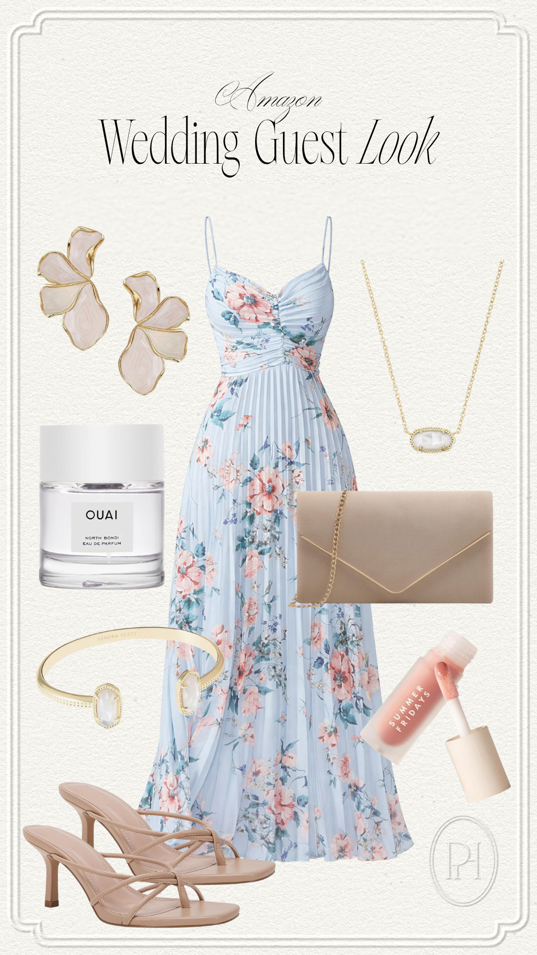 Amazon finds that are perfect for a summer wedding guest look!

wedding guest outfit, wedding guest dress, floral dress, blue dress, maxi dress, pleated dress, garden party dress, nude sandals, tan sandals, high heel sandals, summer shoes, summer footwear, neutral handbag, tan purse, crossbody bag, clutch, women's fragrance, perfume, flower petal earrings, necklace, cuff bracelet, lip oil, lip gloss, lip color, wedding accessories, summer fashion, summer style, summer looks, summer outfit 

 #LTKgrwm #LTKootd #LTKWedding