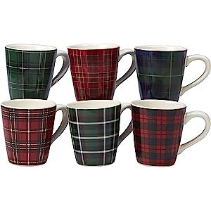 Certified International Christmas Plaid 16 oz. Mug, Set of 6 Assorted Designs, One Size, Multicolor | Amazon (US)