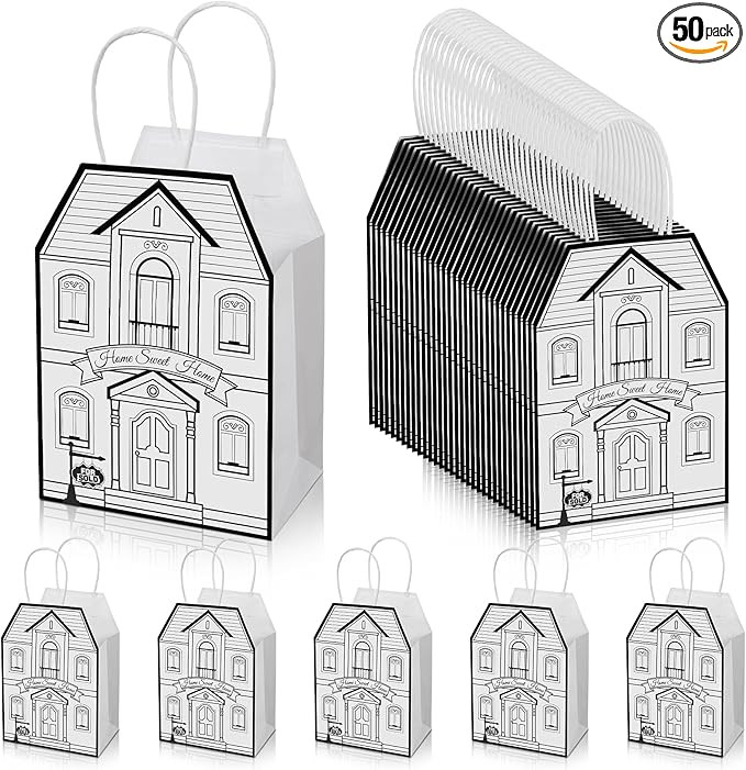 Colarr 50 Pcs House Shaped Gift Bag Real Estate Agent Supplies Real Estate Gift Treat Bag with Ha... | Amazon (US)