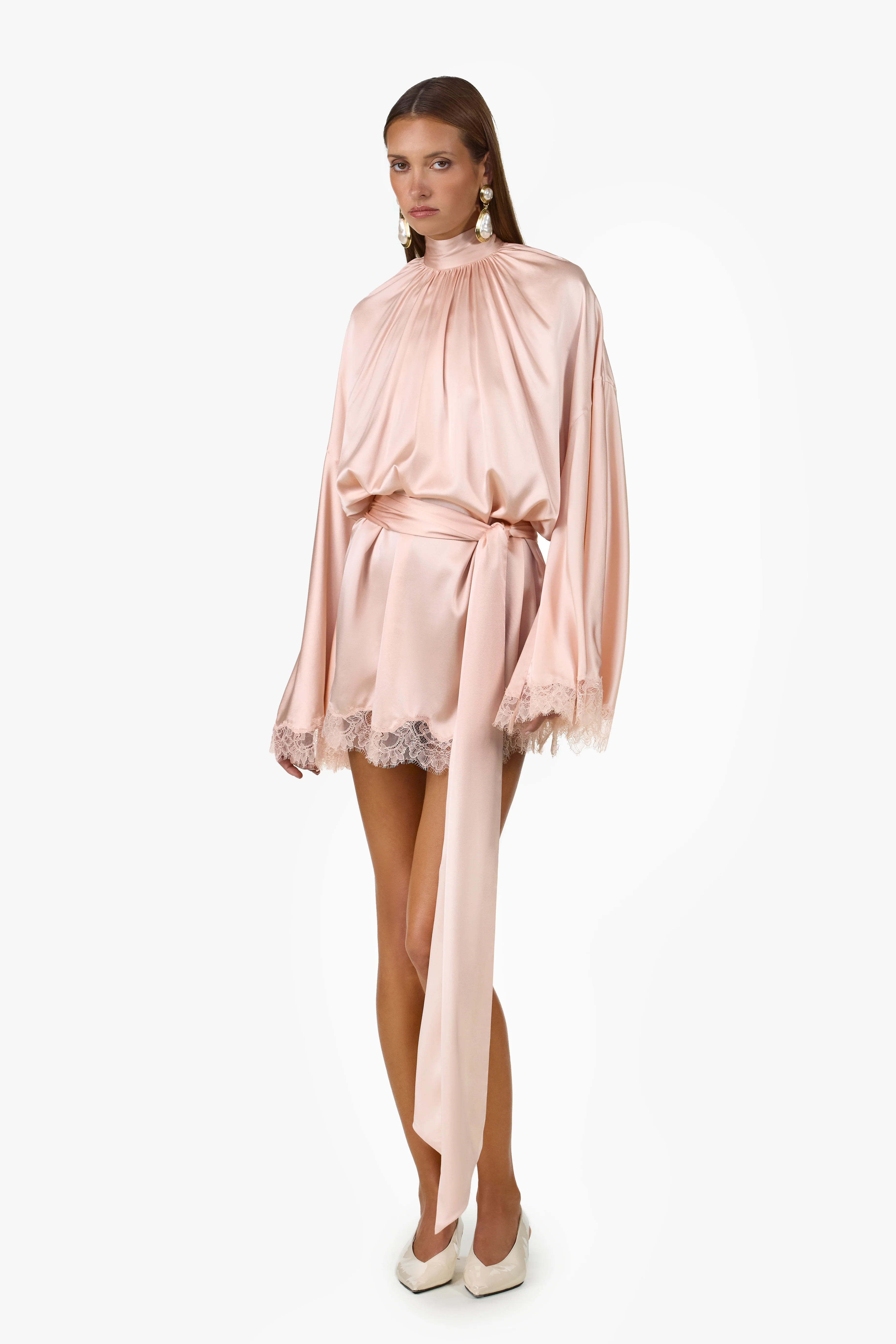 Lace Silk Mini Dress (Rose Clay) XS/S / Rose Clay | SAME