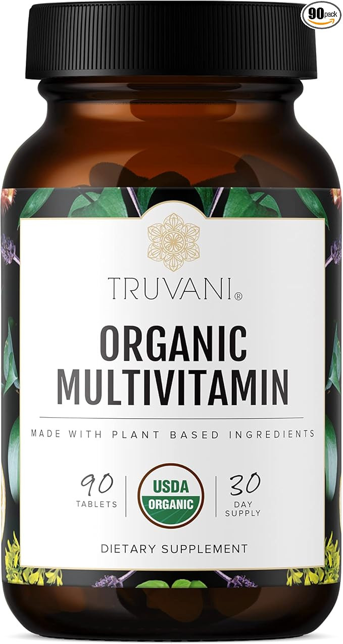 Truvani Daily Organic Multivitamin Supplement - Vegan, Non GMO Tablets with Iron & Biotin - Dairy... | Amazon (US)