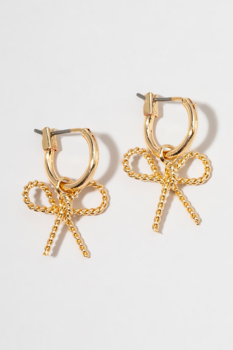 Melody Gold Rope Bow On Huggie Hoop Earrings | Francesca's
