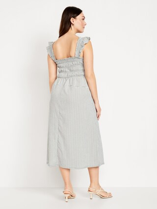 Fit & Flare Lightweight Smocked Gingham Midi Dress | Old Navy (US)