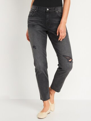 Low-Rise Boyfriend Straight Ripped Black Jeans for Women | Old Navy (US)
