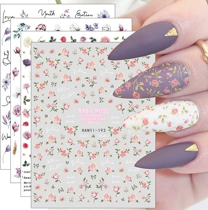 JMEOWIO 10 Sheets Spring Flower Nail Art Stickers Decals Self-Adhesive Pegatinas Uñas Colorful S... | Amazon (US)