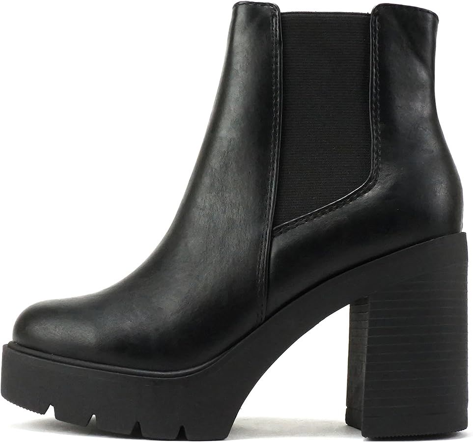 Soda EDITOR ~ Women Lug Sole High Heel Chelsea Fashion Ankle Boot w/Double Elastic Gore | Amazon (US)