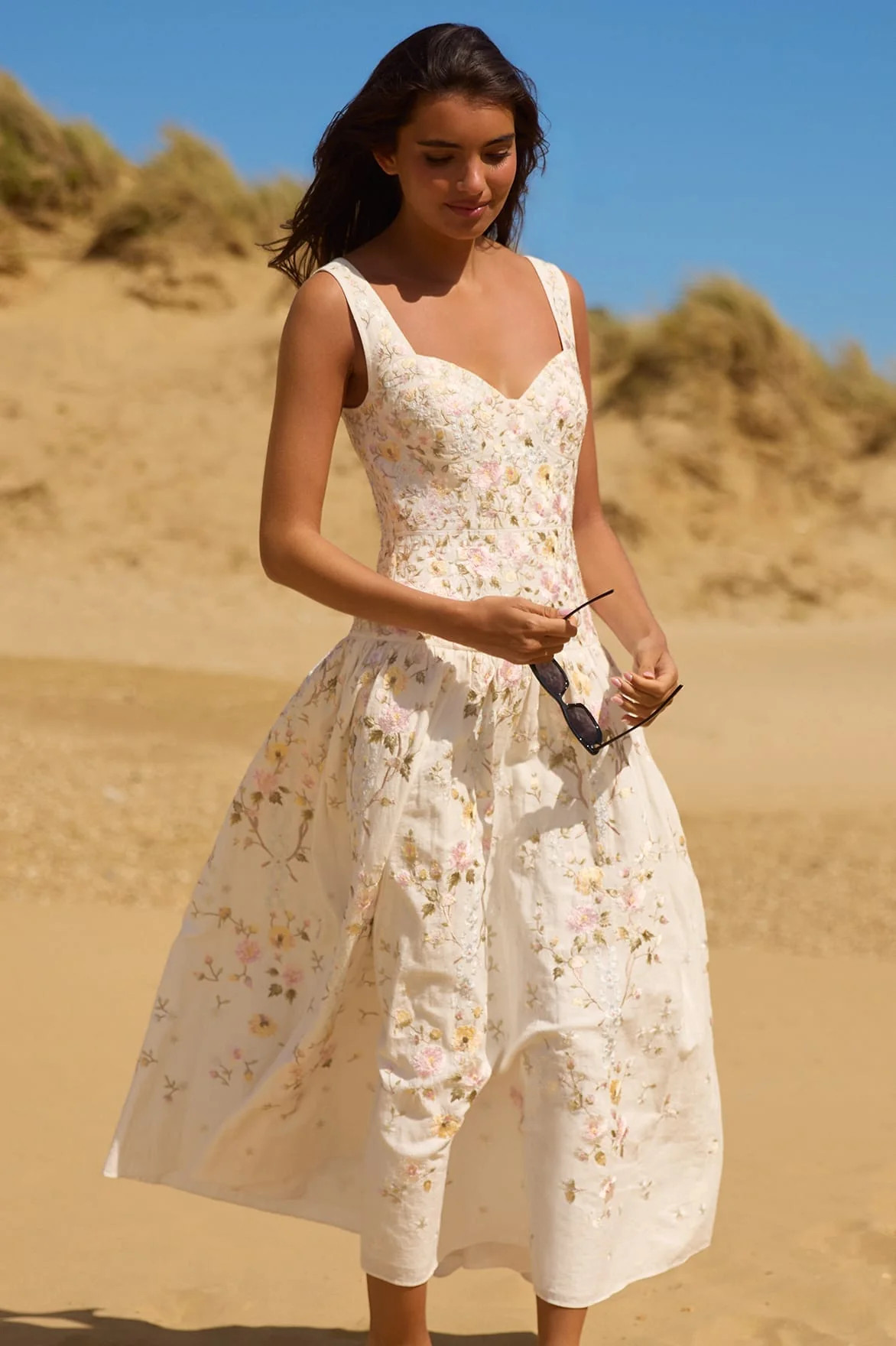 Garden Rose Linen Blend Sleeveless Ankle Gown | Needle & Thread