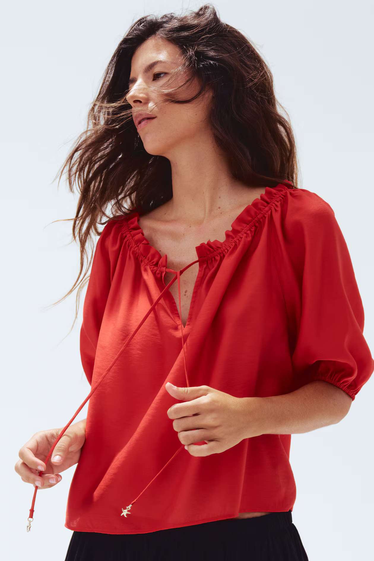 Ruffle-Trimmed Blouse - Red - Ladies | H&M US | H&M (US + CA)