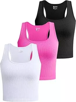 OQQ Women's 3 Piece Medium Support Tank Top Ribbed Exercise