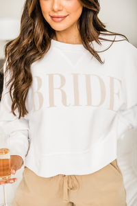 Bride Varsity White Cropped Corded Graphic Sweatshirt FINAL SALE | Pink Lily