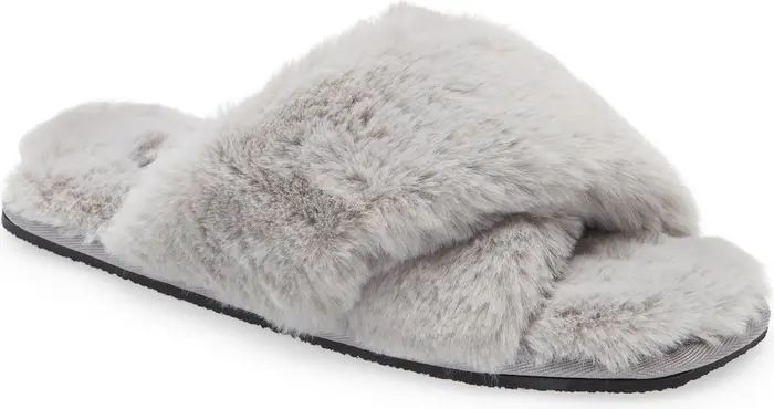 Mae Cross Strap Faux Fur Slipper | Nordstrom