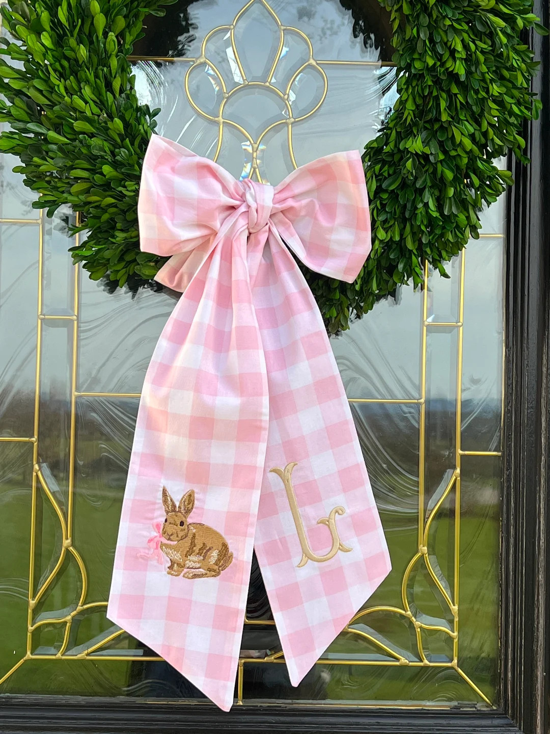 Easter Bunny w/Bow LONGER Wreath BOW 80", Monogram Front Door Decor, Easter Door Decor, Rabbit Fr... | Etsy (US)
