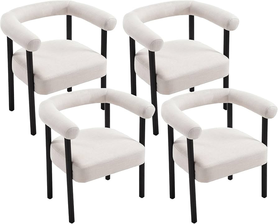 VESCASA Upholstered Dining Chairs with Black Wood Legs, Linen Mid-Century Modern Dining Chairs wi... | Amazon (US)