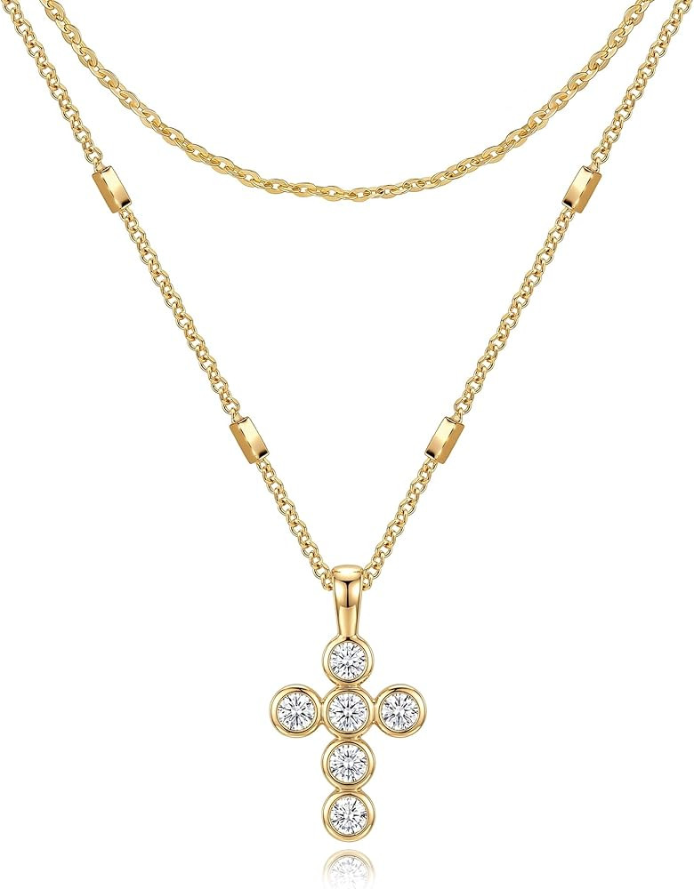 Cross Necklace for Women Trendy 14K Gold Plated Pendant Dainty Layered Layering Necklaces for Wom... | Amazon (US)