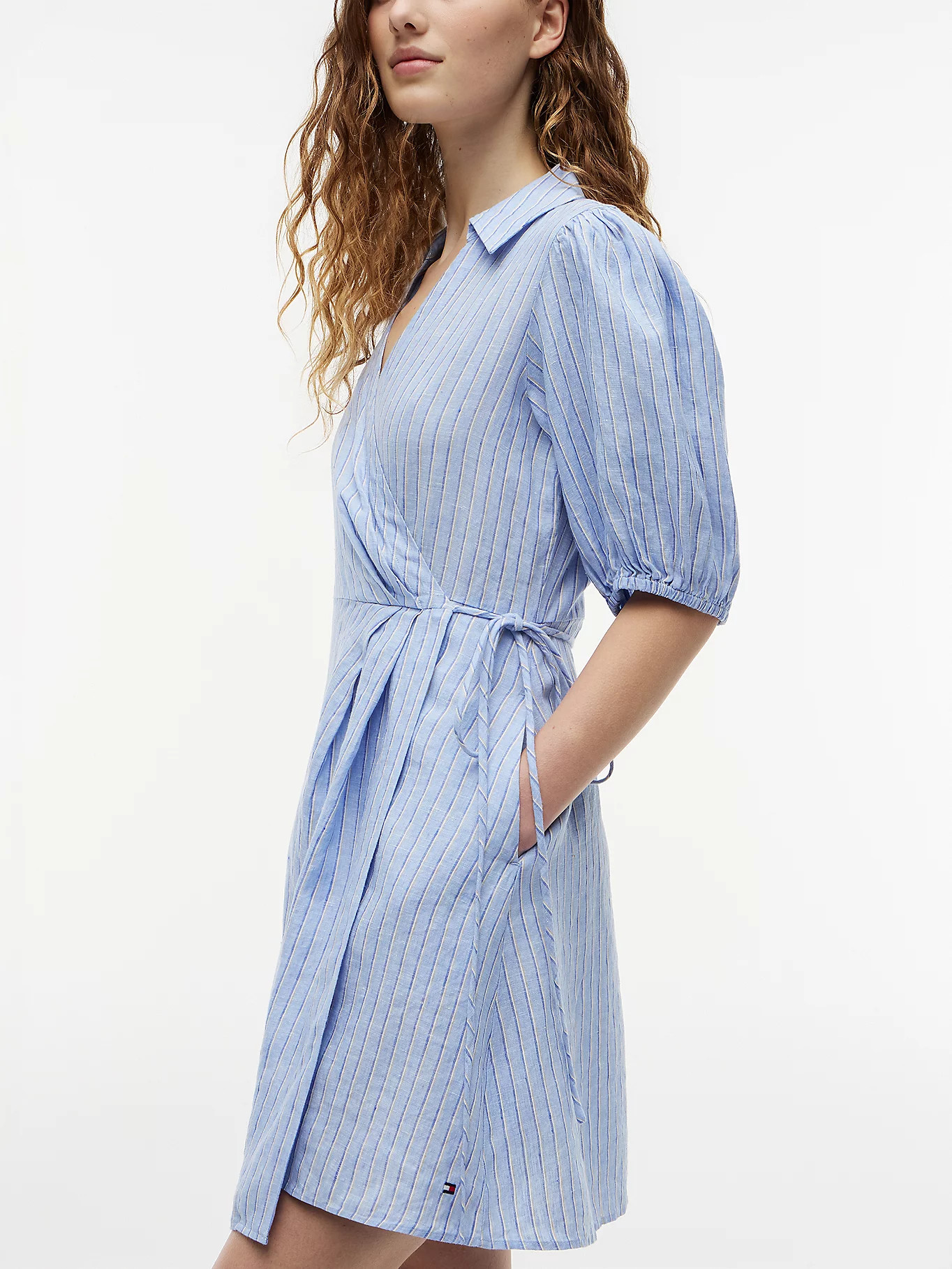 Pure Linen Relaxed Mini Wrap Dress | Blue | Tommy Hilfiger | Tommy Hilfiger UK