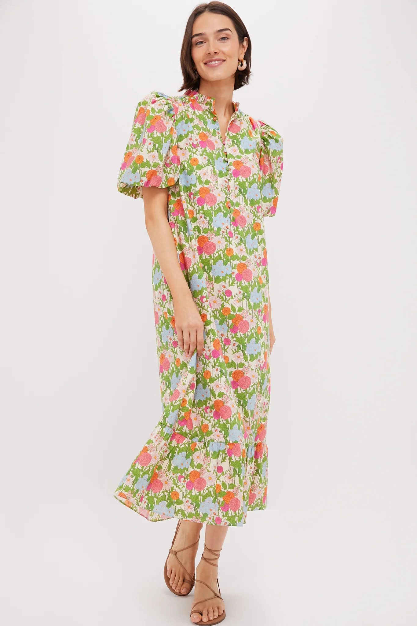 Multi Green Begonia Floral Mimi Midi Dress | Tuckernuck (US)