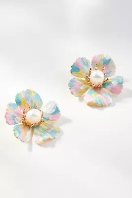 The Pink Reef Hand-Painted Pearl & Flower Earrings | Anthropologie (US)