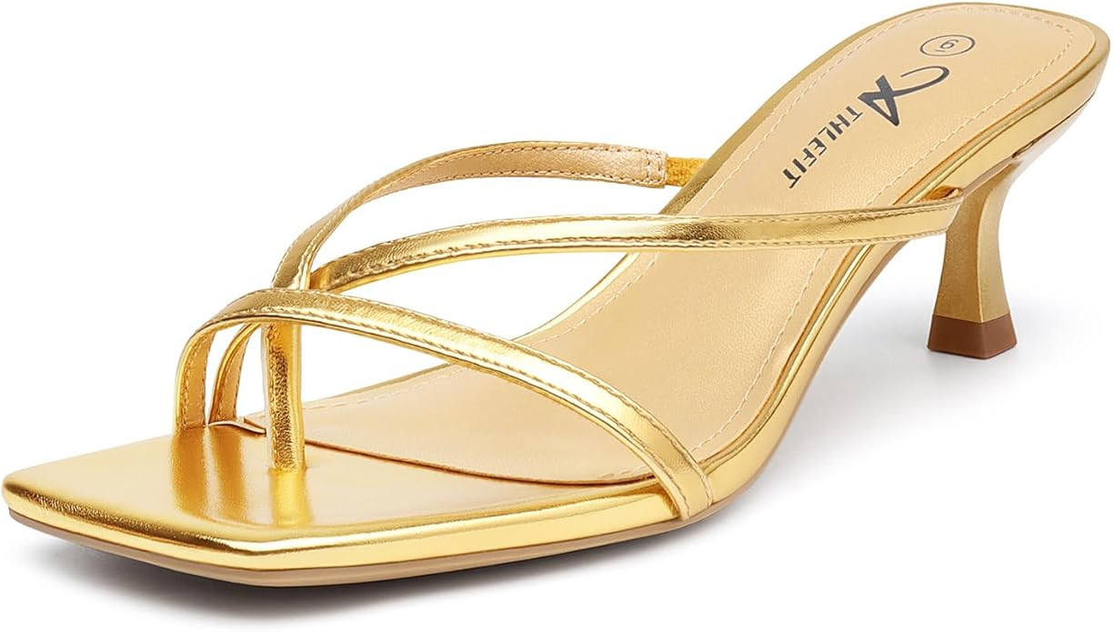 Athlefit Women's Strappy Kitten Heels Flip Flops Square Open Toe Low Heels Fashion Party Dress Th... | Amazon (US)