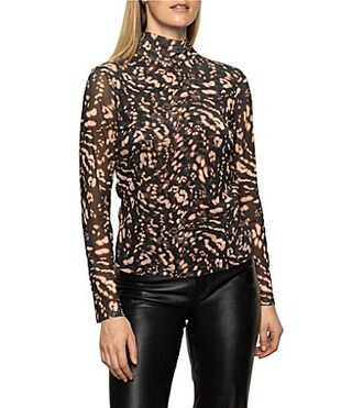 Sanctuary Printed Mock Neck Long Sleeve Mesh Top - M | Dillard's