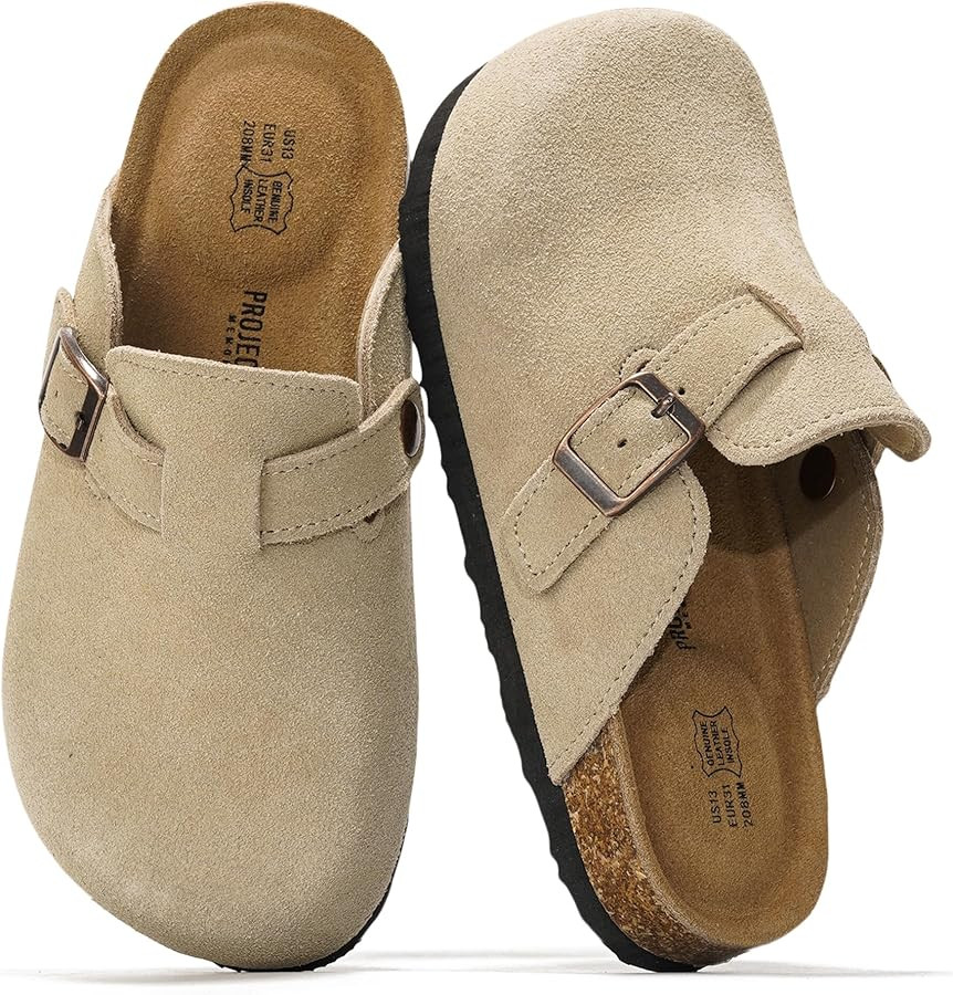 Project Cloud 100% Genuine Leather Kids Clogs with Cork Footbed Arch Support - Non-Slip Slippers ... | Amazon (US)