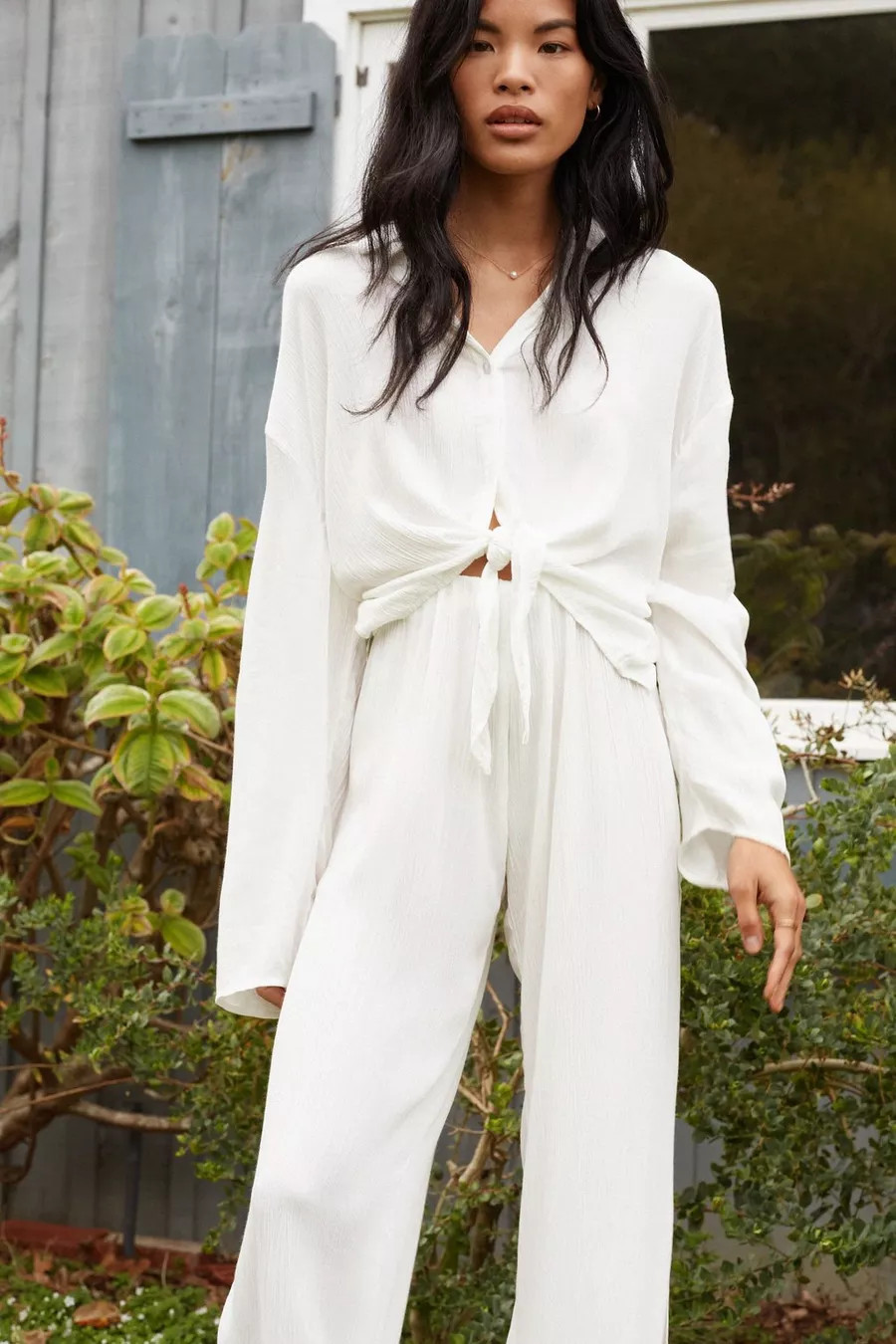 Crinkle Button Down Tie Front Cover Up Shirt | Nasty Gal (US)