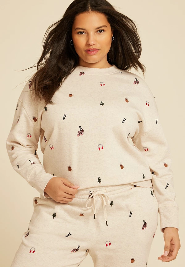 Plus Size Holiday Embroidered Relaxed Fit Sweatshirt | Maurices
