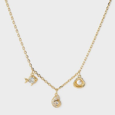 14k Gold Dipped Nautilus Shell and Fish Charm Necklace - A New Day™ Gold | Target