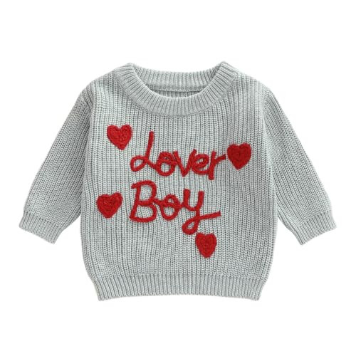 Amnnchya Baby Boy Valenitens Sweater Lover Heart Long Sleeve Knit Sweatshirt Pullover Toddler Infant Newborn Spring Outfit (Gray, 6-9 Months) | Amazon (US)
