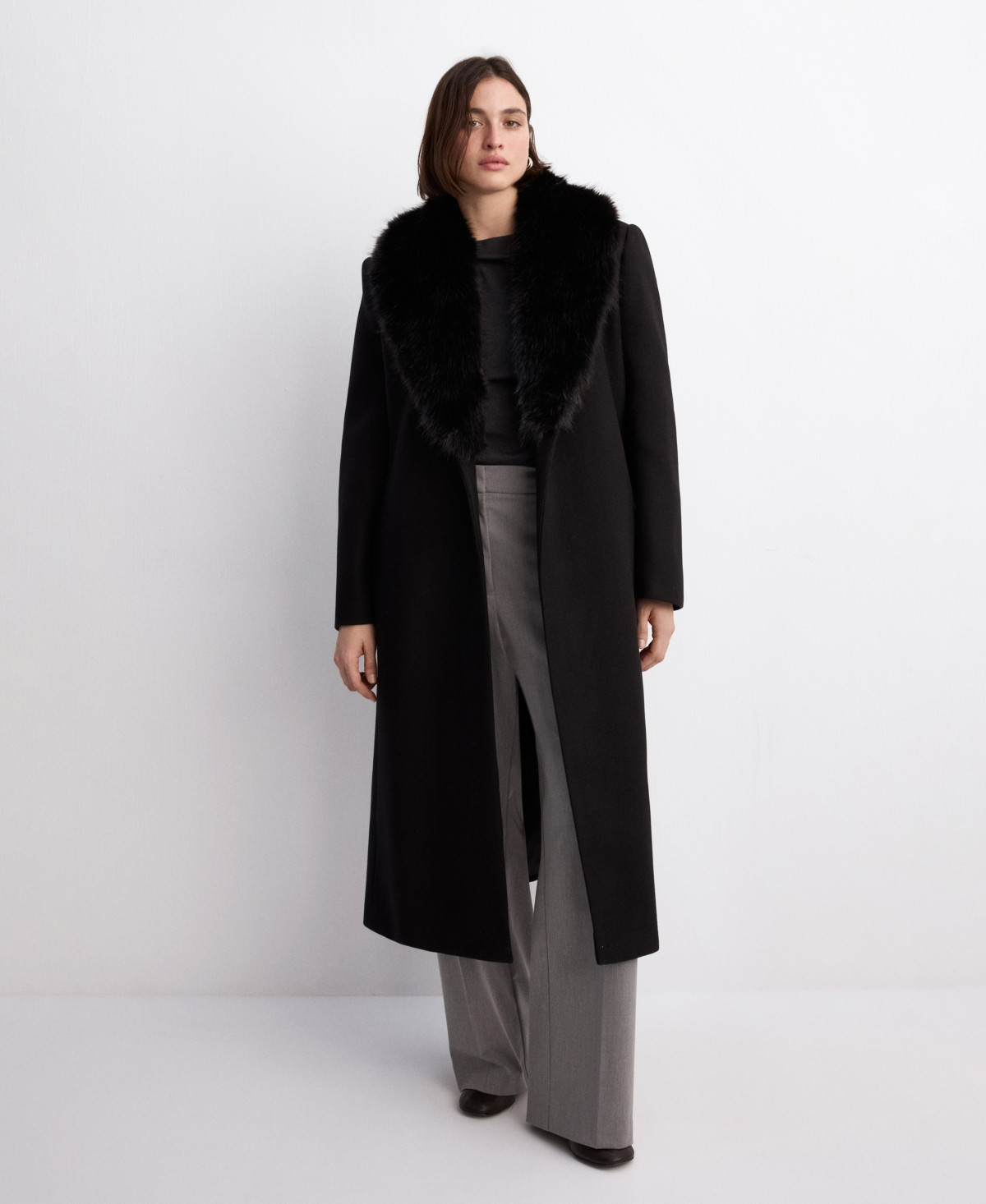 Mango Women's Fur Collar Manteco Wool Coat - Black | Macy's