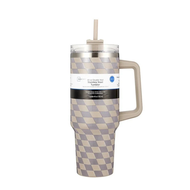 Mainstays 40oz Tan Diamond Pattern Double-Wall Stainless Steel Insulated Tumbler | Walmart (US)