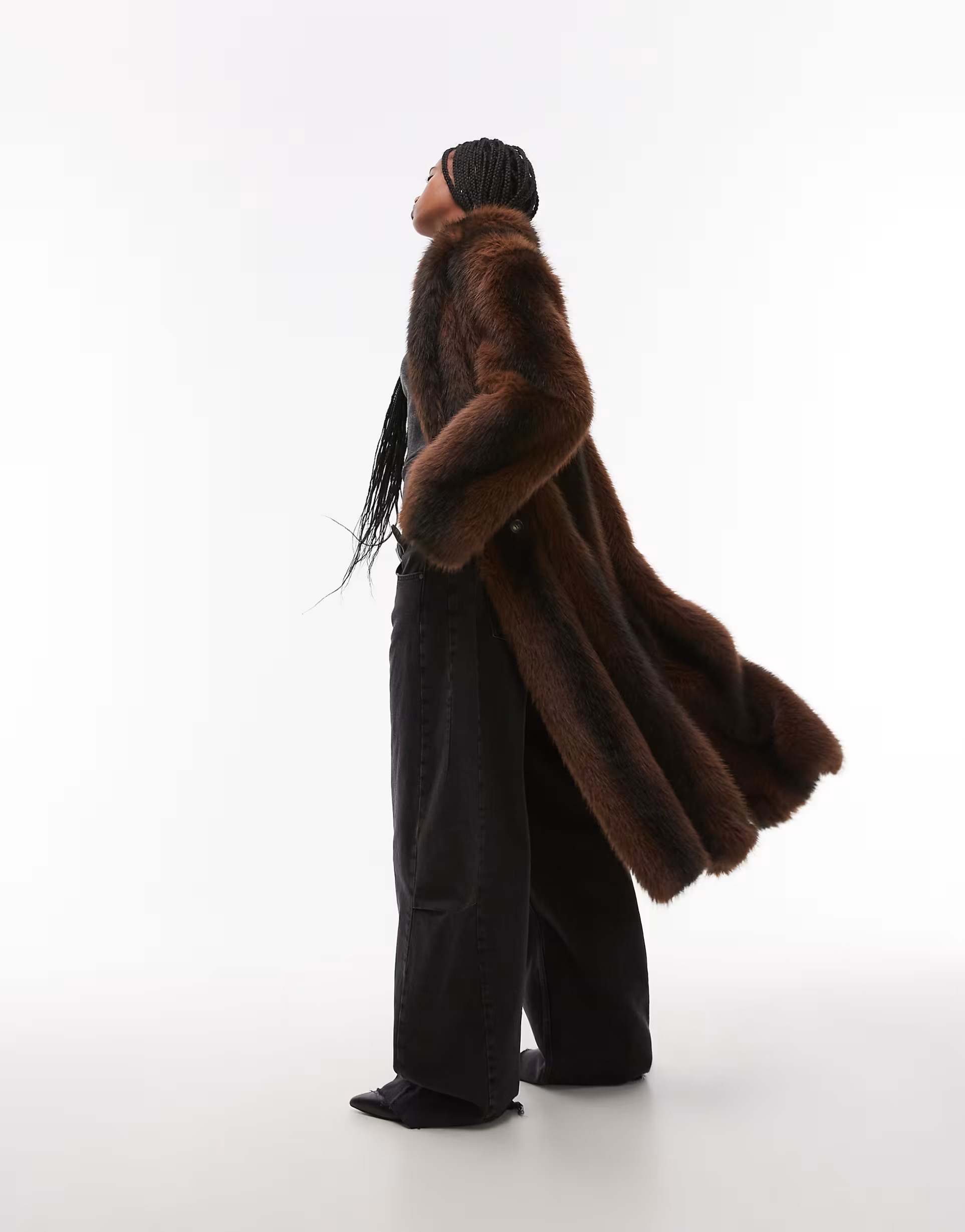 Topshop faux fur long line coat in brown stripe | ASOS | ASOS (Global)