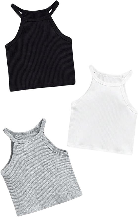 SOLY HUX Toddler Girl's Rib Knit Tank Tops 3 Piece Camisole Undershirts Sleeveless Halter Crop To... | Amazon (US)