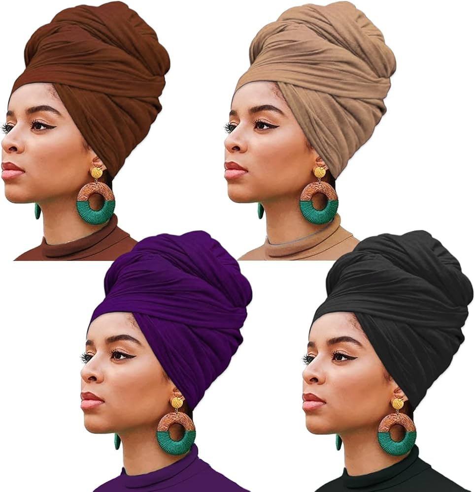 XTREND 4 Pieces Stretch Jersey Turban Knit Head Wrap Hairband Scarf Fashion Headband Solid Color ... | Amazon (US)