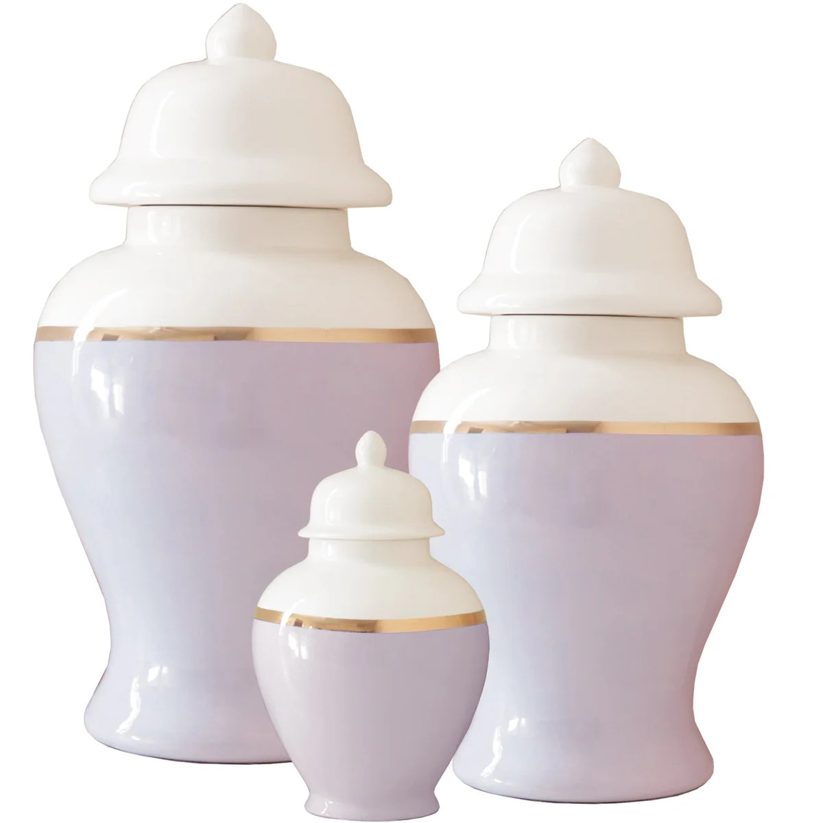 Light Lavender Color Block Ginger Jar with Gold Accent | Ruby Clay Company