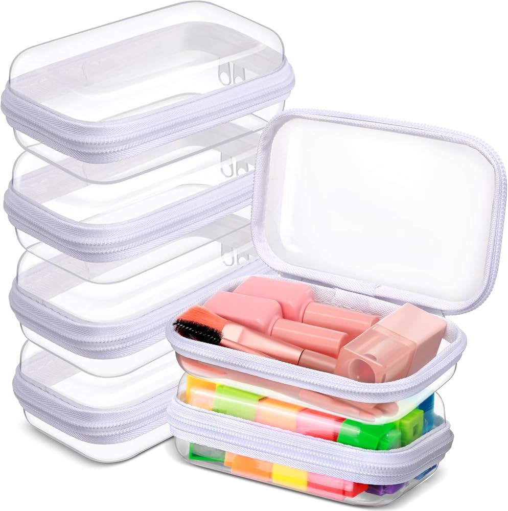 Sanwuta 6 Pcs Clear Hard Zipper Case Plastic Zipper Pouches Transparent Makeup Bag Pencil Case Po... | Amazon (US)