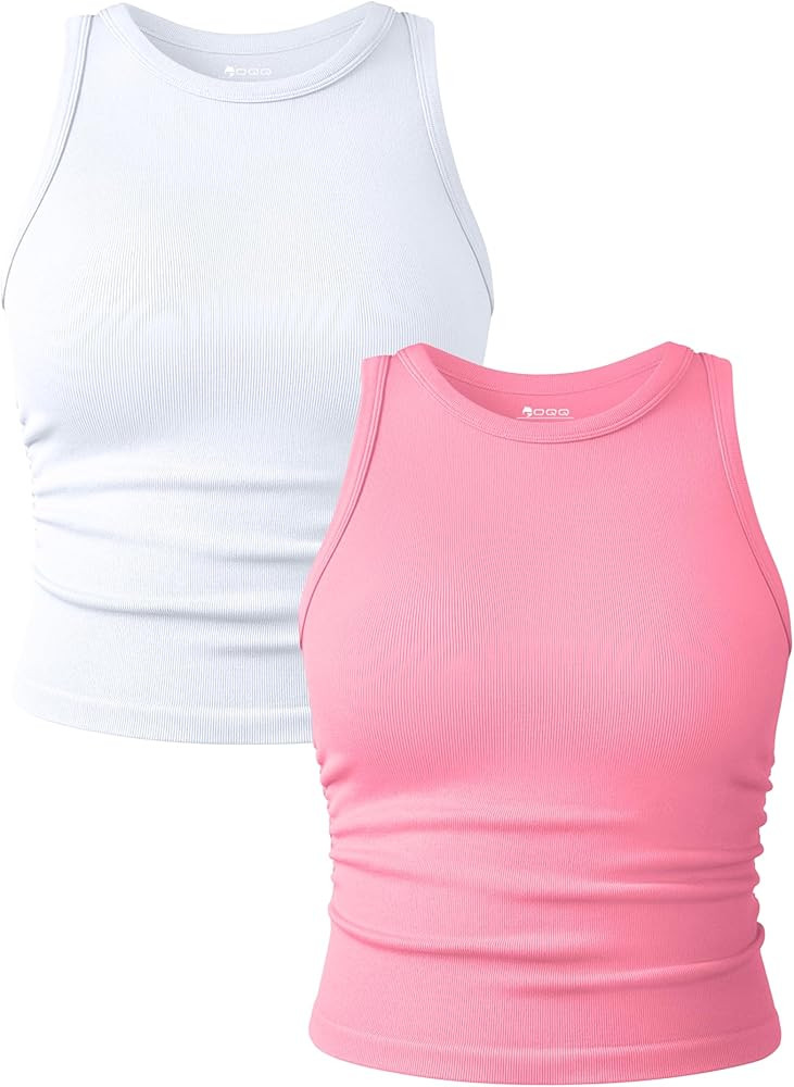 OQQ Women's 2 Piece Tank Tops Crew Neck Sleeveless Basic Stretch Casusal Yoga Crop Camis | Amazon (US)